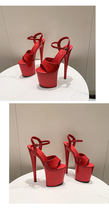 20CM 17 15cm Super High Heeled Nightclub Thin Heels Women's Platform Sandals Ankle Buckle Fashion Pole Dancing Shoes Plus Size