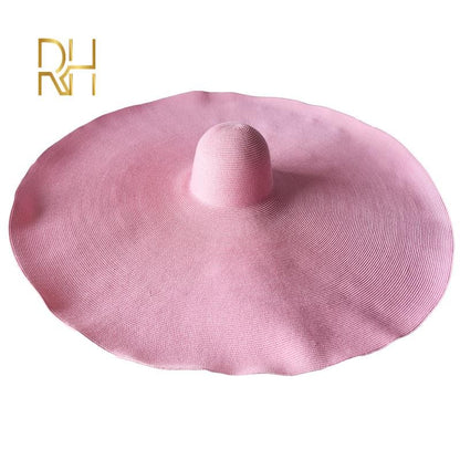 Big Beach Sun Straw Hat 30 40cm Brim 80 100cm Diameter Women Round Protect Travel Holiday Caps Foldable Super Large Straw Hat