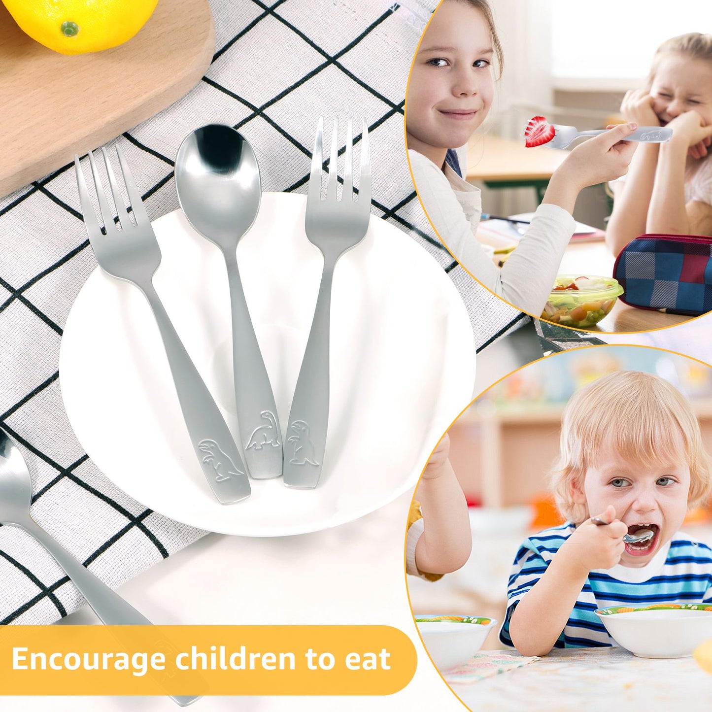 Conjunto de Talheres de Aço Inoxidável Infantil 10/20 Peças, Incluindo Colher e Garfo, Talheres Infantis para Festas e Feriados