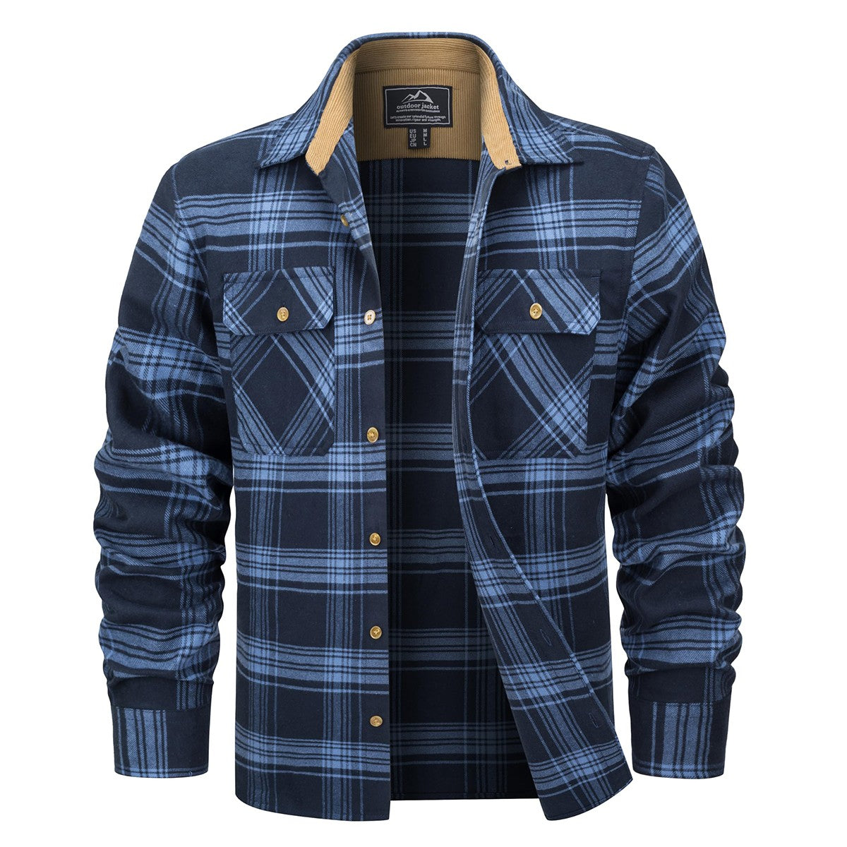 MAGCOMSEN Flannel Shirts Men's Long Sleeves Cotton Long Sleeve Plaid Shirt with 2 Pockets Button Down Casual Corduroy Shirt Male
