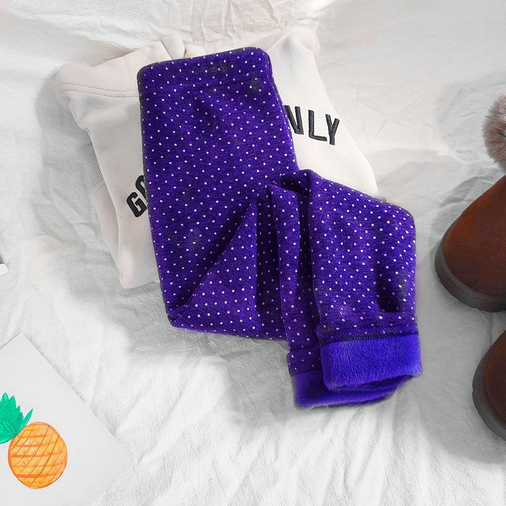 Girls Cotton Dot Print Leggings Autumn Winter Kids Fleece Warm Pants Baby Girl Slim Plus Thicken Trousers Children Clothes