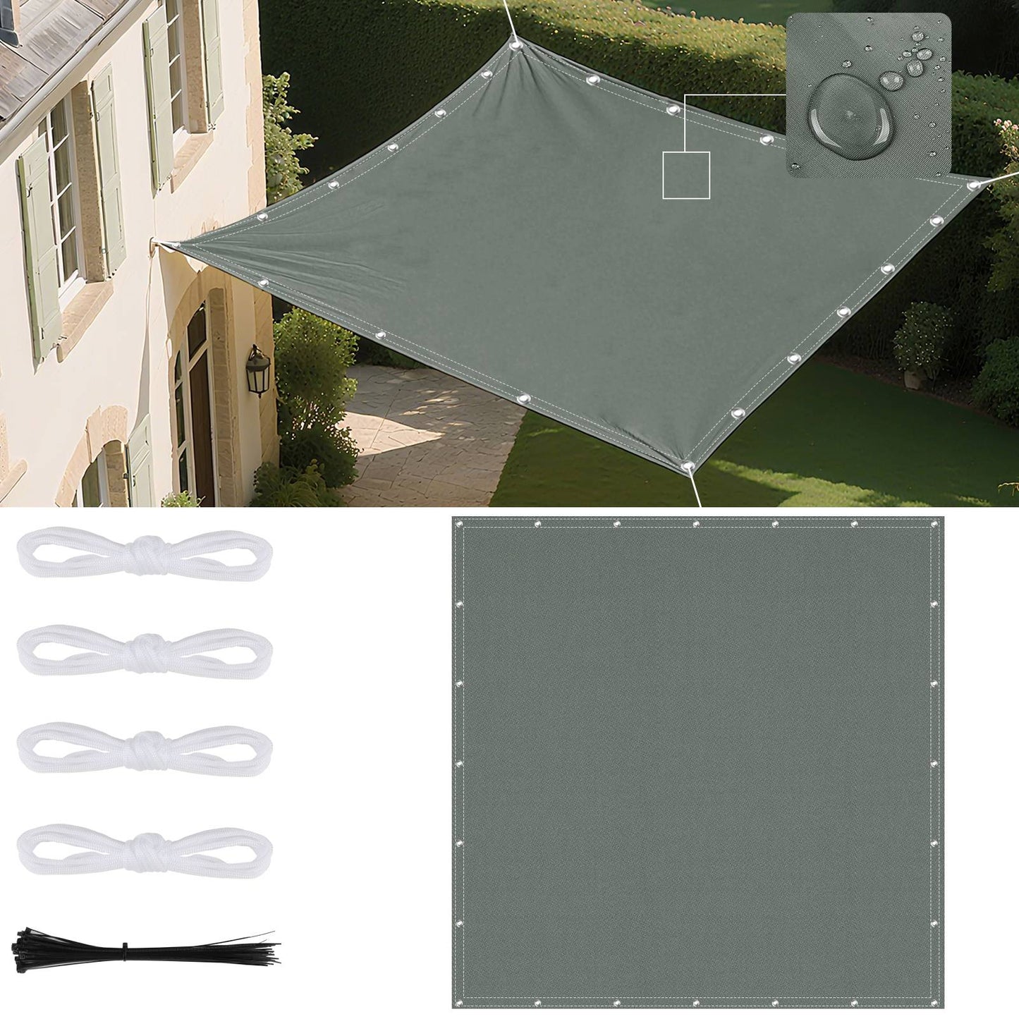 Waterproof Straight Edge Sun Shade Sail with Grommets Garden Sunscreen Pergola Shade Cover Canopy For Outdoor Garden Patio Tent