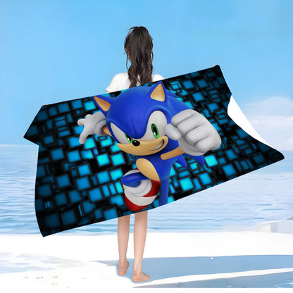 Anime Sonic Pattern Anime Beach Swimming Towel Soft Absorbent Washcloth Children's Gifts for Kids Travel Camping Gym