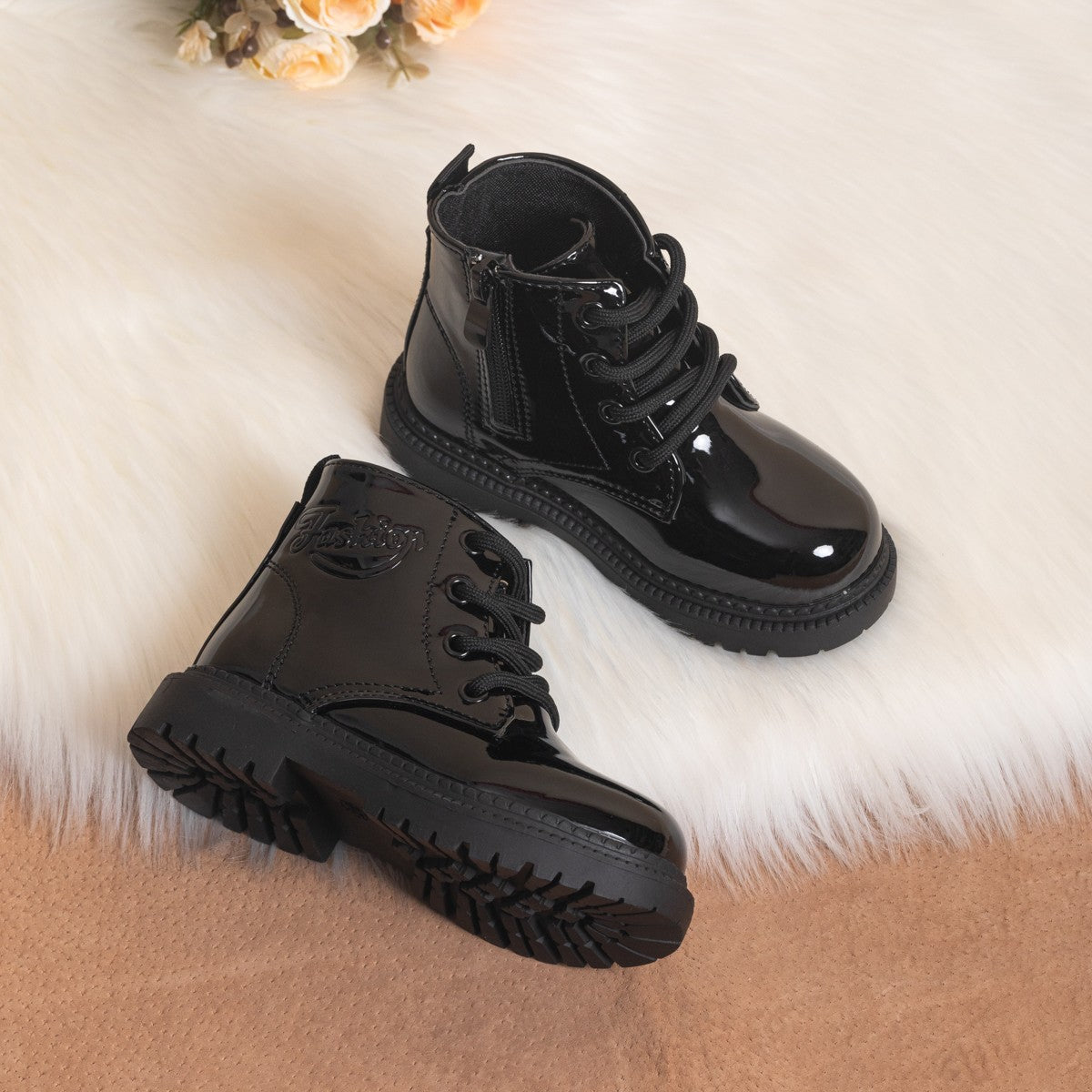 Autumn and Winter Children's Shoes Waterproof PU Leather Children's Boots Fashion Toddler Lace-up Zip High Boots Boys Girls