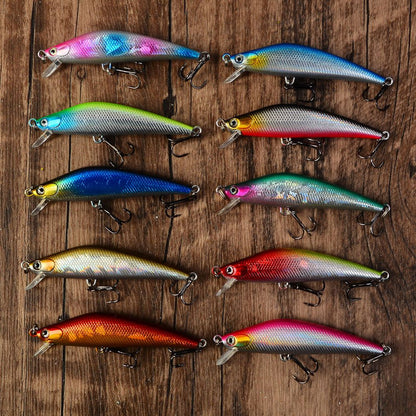 10pcs Floating Minnow Fishing Lure Topwater Hard Bait Artificial Bait Wobblers Lures