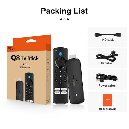 Versão Global Android14 TV Stick Home Theater Allwinner H313 Mortal Q8 Suporte 4K@60fps Wifi6 Bluetooth Controle Remoto por Voz TV Ao Vivo