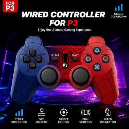Wireless Controller for Spider-Man PS3 Dual Analog Rechargeable Game Controller for P3 Console with Cable Dual Vibration