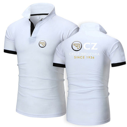CZ Ceska Zbrojovka 2023 Masculina Nova Moda Verão Imperdível Camisa Polo de Algodão Respirável Casual Cor Sólida Slim Fit Roupa Top