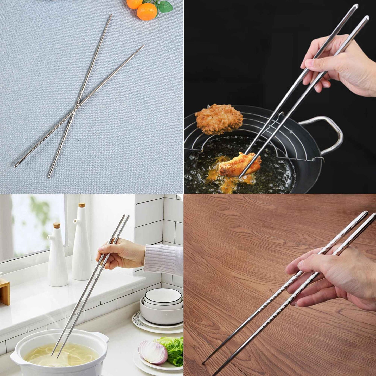Varetas de Culinária Longas para Cozinha, Hashi de Metal, Utensílios de Cozinha, Hashi Doméstico, Prático
