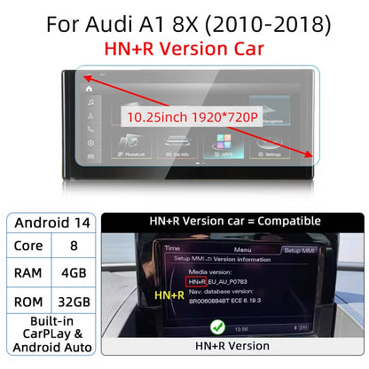 Android 14 Auto Rádio CarPlay Para Audi A1 Q2 2010-2023 GPS Carro Multimedia Player Navi Estéreo DSP WIFI SIM BT Tela de Toque IPS