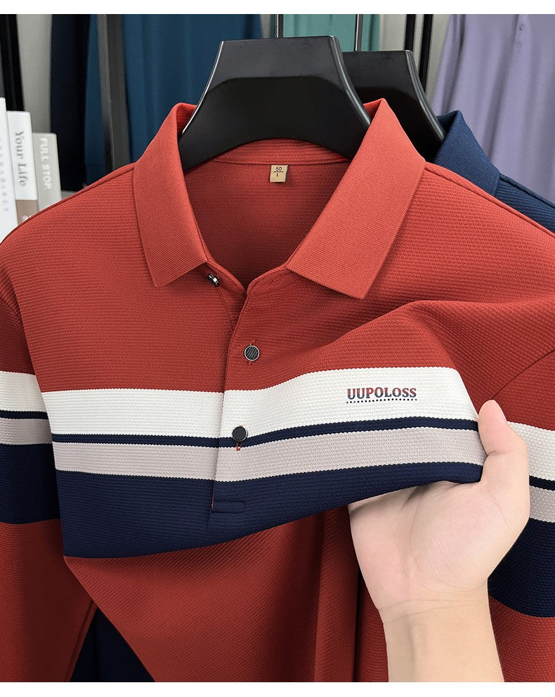 Classic fashion striped long sleeve polo shirt men's luxury brand letter printed business casual spring autumn new lapel T-shirt