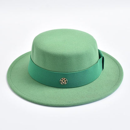 British Style Fedora Hats for Women Fashion Autumn Winter Flat Top Bow Elastic Ribbon Felt Hats Wedding Dress Jazz Cap