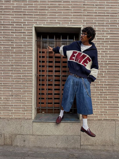 European American Hip-hop Letters Fashion Oversized Casual Double Zipper Cardigan Women Y2K Street Harajuku Loose Sweater Men
