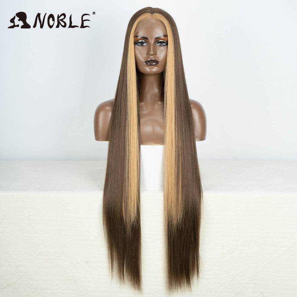 Perucas Noble Cosplay Para Mulheres Negras Perucas Sintéticas Lisas de Renda de 38 Polegadas Peruca Loira Ombre de Renda Peruca Sintética Loira de Renda Cosplay