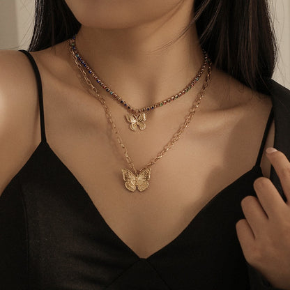 Colar Borboleta Vintage Feminino Dourado Aço Inoxidável Lâmina Correntes de Cobra Pingentes Estéticos Gargantilha Joias Femininas Presente Para Mulher