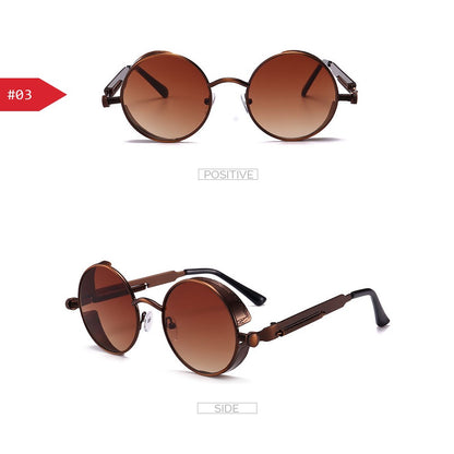 VIVIBEE Vintage Steampunk Red Sunglasses Men Round Punk Alloy Metal Retro Sun Glasses Women 2025 Goggles Gothic Style Shades