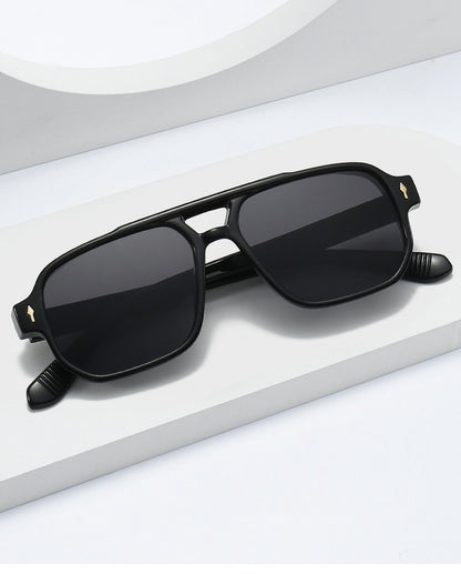 SO&EI Vintage Double Bridges Men Square Sunglasses Fashion Clear Ocean Lens Eyewear Women Trending Rivets Sun Glasses UV400