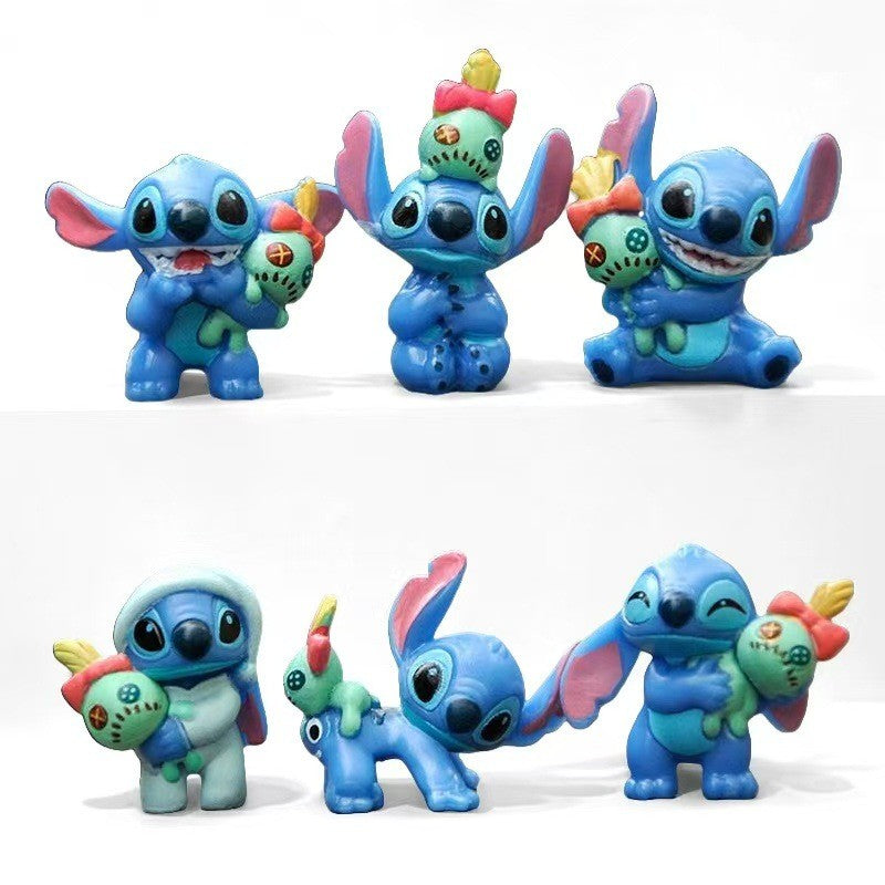 6 Peças Lilo & Stitch Desenho Animado Modelo de Boneco Coleção Anime Enfeite de Mesa Decoração de Bolo de Aniversário Brinquedos Infantis Presentes