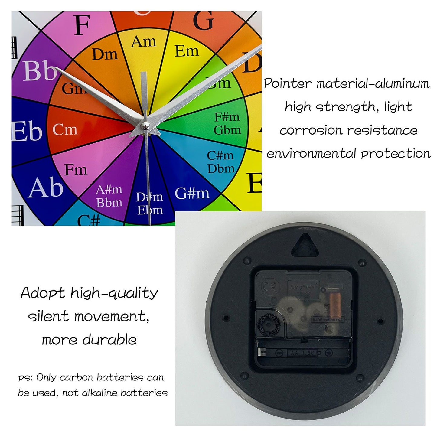 Personalized Music Five-Circle Music Theory Pattern Tempered Glass Wall Clock Living Room Bedroom Kitchen Home Decoration Wall Clock Silent Quartz Clock Holiday Gift 12 Inches 14 Inches 16inch (Without Batteries)