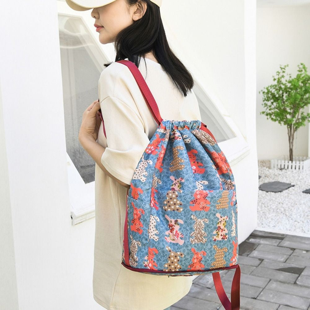 Mochila de Viagem Esportiva com Separação Seco-Úmido Dobrável de Grande Capacidade com Cordão, Saco de Ginástica Exótico com Cordão Mochila
