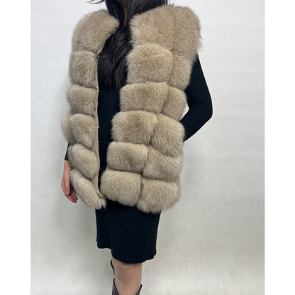 Maomaokong Natural Raccoon Real Fur Coat Ladies Waistcoat Fur Mid-length Winter Warm Real Fur Coat Luxury Women coat Top Vest