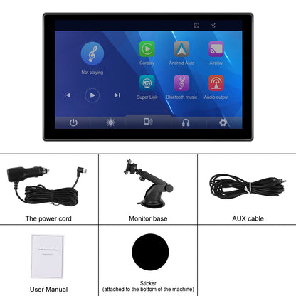 Player de Vídeo Multimídia de Rádio para Espelho de Carro Portátil de 9" Universal Sem Fio CarPlay Android Auto Tela Bluetooth AUX TF GPS DVR