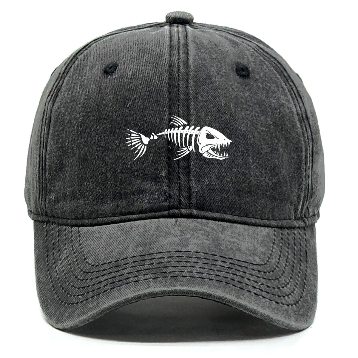 White Fish Bones Print Adjustable Retro Baseball Cap Woman's Cap Distressed Fashion Snapback Caps Ideal Choice For Women & Men