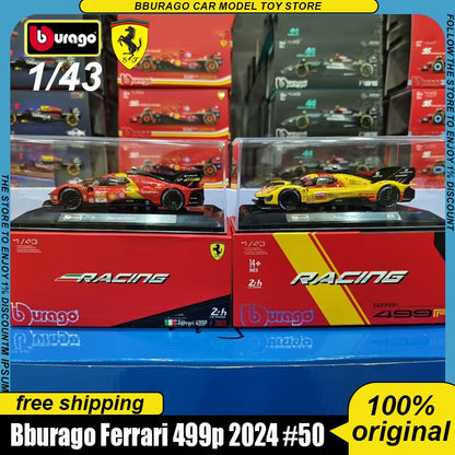 Em Estoque Novo Bburago 1:43 24h Le Mans Ferrari 499p 2024 #50 Carro de Corrida Liga Miniatura Diecast Modelo Brinquedo Embalagem de Presente