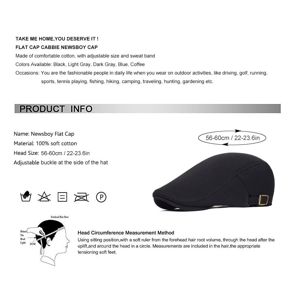 Cotton Adjustable Newsboy Caps Men Woman Casual Beret Flat Ivy Cap Soft Solid Color Driving Cabbie Hat Unisex Black Gray Hats