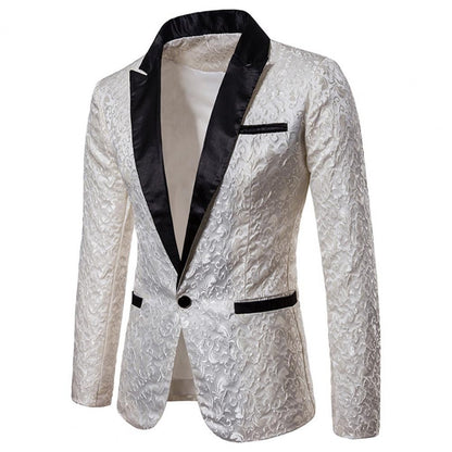 Luxury Men Jacquard Single Button Slim Fit Turndown Collar High Quality Wedding Banquet Men Jacket Coat