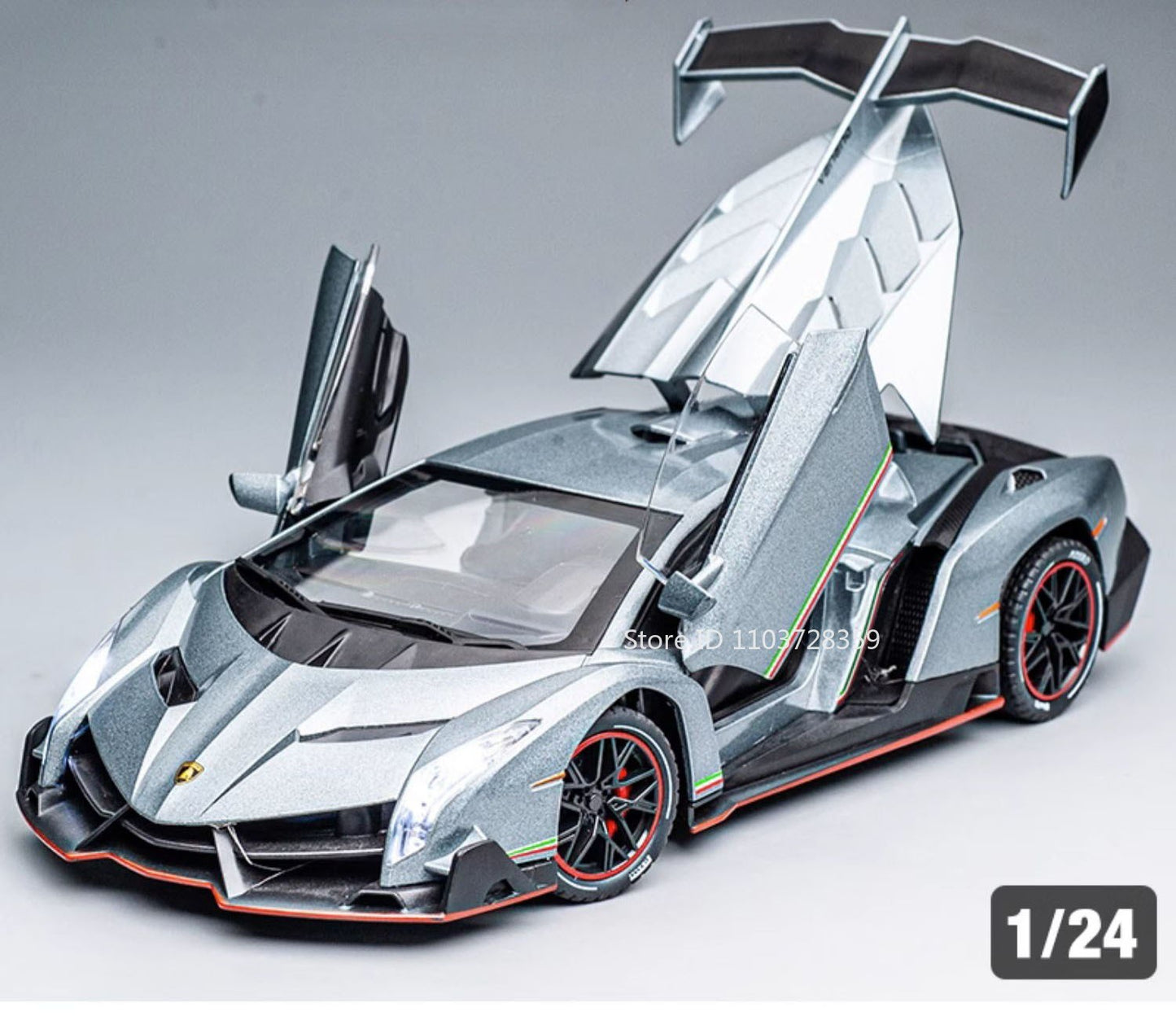 1:24 Countach LP500S VENENO Miniatura de Carro Esportivo Brinquedo Liga Fundida Luz e Som Puxar para Trás Portas Abertas Coleção Supercarro