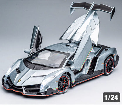 1:24 Countach LP500S VENENO Miniatura de Carro Esportivo Brinquedo Liga Fundida Luz e Som Puxar para Trás Portas Abertas Coleção Supercarro