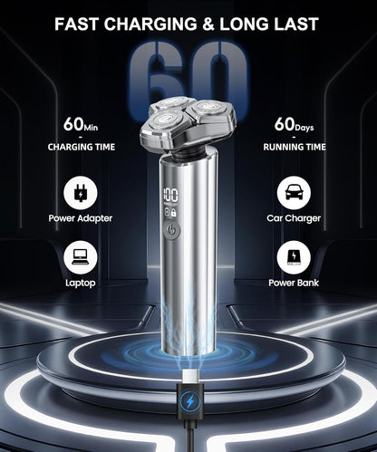 Electric Razor for Men Electric Shaver 3 Blade Rotary Shaving Machine Kit with Replacement Brush Trimmer Head