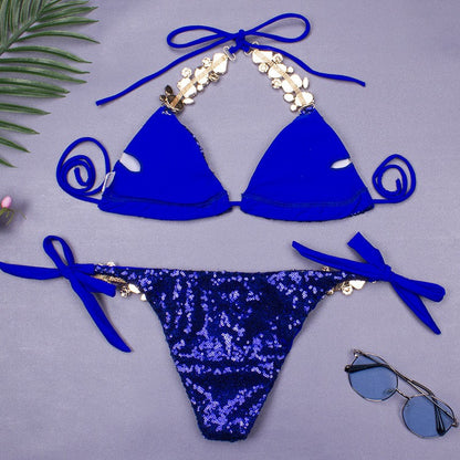 Sequins Sexy Bikinis Swimsuit With Rhinestones Women Swimwear Female Push Up Bikini Beach Swim Wear Bathing Suits Pool Bather