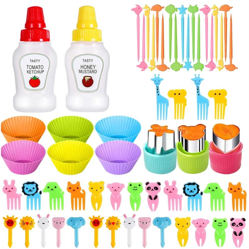 Garfo de Frutas Mini de 48-104 Peças Para Crianças Garfos Fofos de Lanche Palitos de Dente Acessórios de Caixa de Bento Divisórias de Silicone Para Lancheira