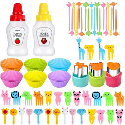 Garfo de Frutas Mini de 48-104 Peças Para Crianças Garfos Fofos de Lanche Palitos de Dente Acessórios de Caixa de Bento Divisórias de Silicone Para Lancheira