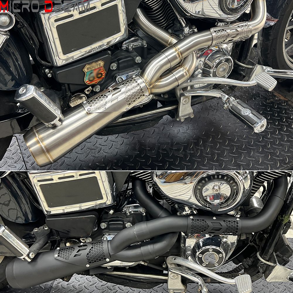 Slip-on Muffler Full Exhaust System 2-in-1 Muffler Pipe For Harley Dyna Low Rider S FXDLS Super Wide Glide FXD FXDWG   FXDF FXDB