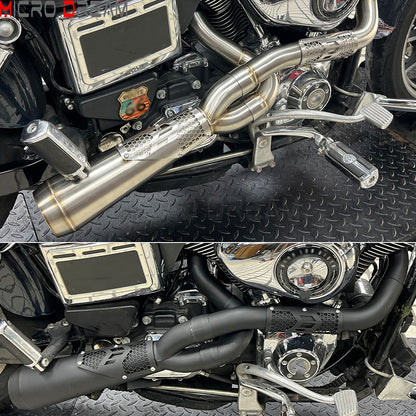 Slip-on Muffler Full Exhaust System 2-in-1 Muffler Pipe For Harley Dyna Low Rider S FXDLS Super Wide Glide FXD FXDWG   FXDF FXDB