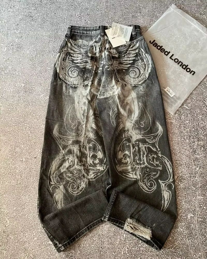 Calça Jeans Larga Y2K Masculina Americana com Bordado e Novo Padrão, Estilo High Street Vintage Hip Hop Moda Casual Joker para Casais