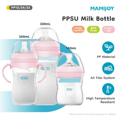 MAMIJOY 150/240/330ML Baby Bottle With Handle Anti-bloating?Anti-drop Clear Scale Milk Bottle Feeding Baby Bottles BPA-FREE PP15