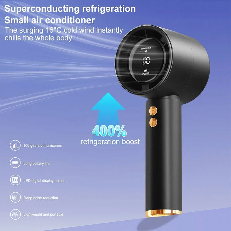 Handheld Fan Portable Turbo Fan Air Cooler 100-Speed Adjustment High-Speed Fans  Mini Hand fan for Home Travel Outdoor Camping