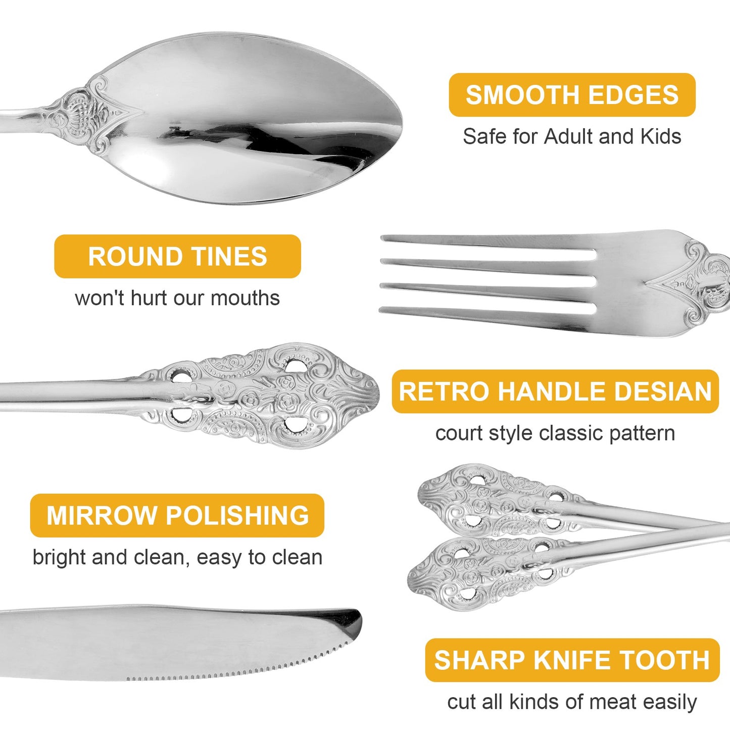 20Pcs High Quality Cutlery Set Handle Exquisite carving Stainless Steel Golden Tableware Knife Fork Spoon Flatware Set Silverwar
