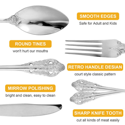 20Pcs High Quality Cutlery Set Handle Exquisite carving Stainless Steel Golden Tableware Knife Fork Spoon Flatware Set Silverwar