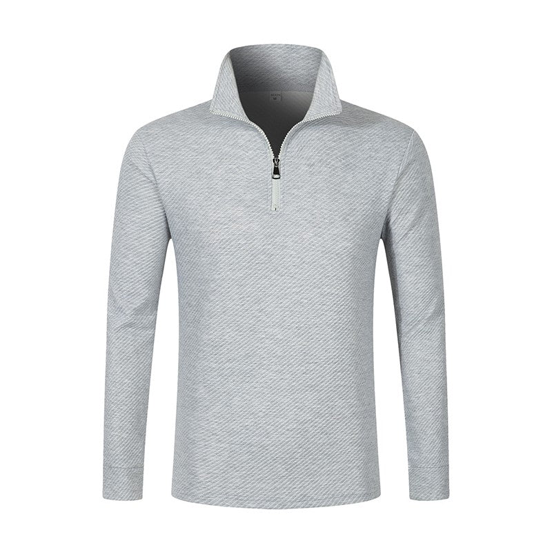 Men's Business Casual Polo Long Sleeve T-shirt spring and autumn Twill jacquard zipper polo shirt Comfortable and Breathable Top