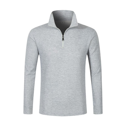 Men's Business Casual Polo Long Sleeve T-shirt spring and autumn Twill jacquard zipper polo shirt Comfortable and Breathable Top