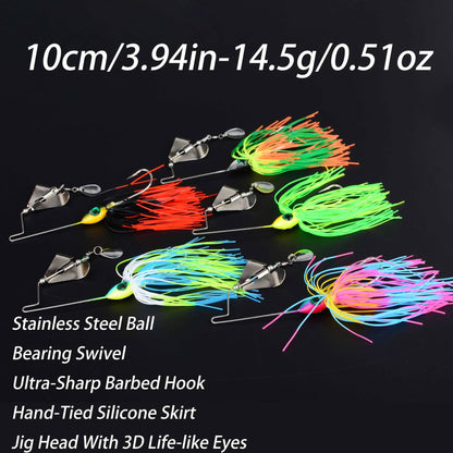 Isca artificial 5Pcs Spinnerbait Bass jig Weedless Buzzbait Wobbler Chatterbait para robalo, lúcio, truta, pesca esportiva