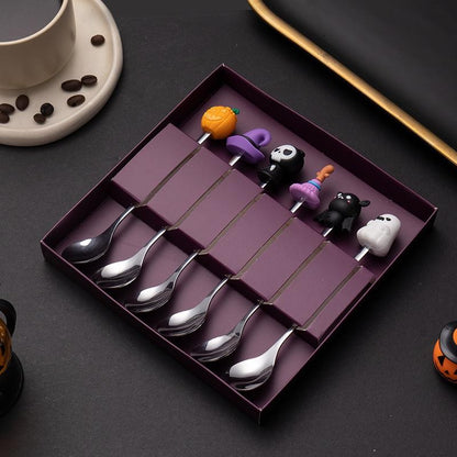 Conjunto de Talheres de Aço Inoxidável Halloween - Colher de Café Colher de Sobremesa Garfo de Fruta - Acessórios de Festa Temática