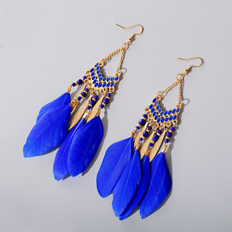 Brincos femininos longos de pena estilo boho, praia, com borla longa, miçangas, flores artesanais esmaltadas, para noiva, casamento, Pendientes Mujer