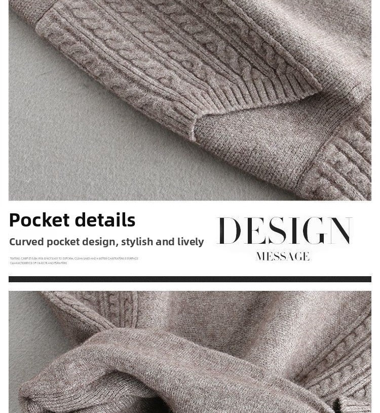 Autumn Winter Women's Mid-Length Knitted Pleated Skirt High Waist A-Line Long Skirt Loose Fuzzy Wool Skirt Double ket