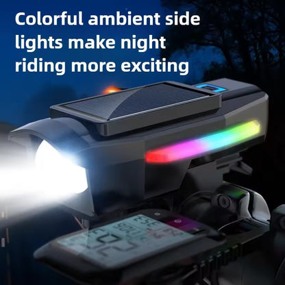 BUCKLOS Bike Light Solar Power Bicycle Front Light Highlight LED with Colorful Side Lamp Cycling Lights Bicycle Accessories